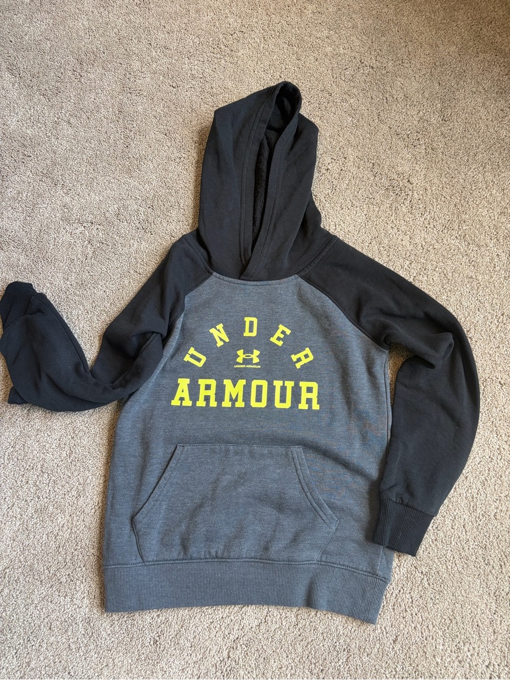 Under Armour Boys Gray & Black Crewneck Hoodie with Yellow Logo